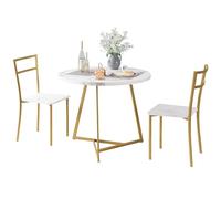 Ensemble Table à Manger ronde avec 2 chaises,Table de cuisine en marbre avec 2 Chaises ,Table salle à manger contemporain et Chaises Pieds en Acier pour petits espaces,studio,appartement(Gold)