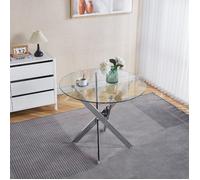 Ensemble table à manger ronde avec 4 chaises dossier en acrylique ergonomique pieds métal couleur argent