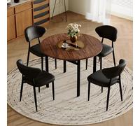 Ensemble Table à Manger Ronde avec 4 Chaises en PU, Cuisine, Noir et Marron