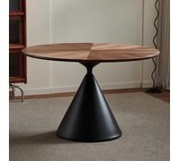 Ensemble table à manger ronde en bois massif avec base en métal et chaises rembourrées pour économiser de l'espace dans la cuisine ou la salle à manger