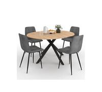 IDMarket - Ensemble Table à Manger Ronde Extensible Alix 110-150 cm et 4 chaises Mila en Velours Gris foncé