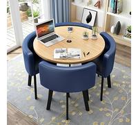 Ensemble table à manger ronde moderne avec 4 chaises - Petit bureau - Meubles de salle à manger pour cuisine, salon, salle à manger - 80 cm - PU bleu