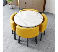 Ensemble table à manger ronde pour 4 personnes avec 4 chaises en polyuréthane jaune, pour bureau, négociation, réception, salon, petit déjeuner, bar