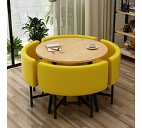 Ensemble table à manger ronde pour 4 personnes en coton et lin, table et chaises, parfait pour cuisine, bureau, balcon, salon