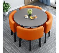 Ensemble Table à Manger Ronde pour 4 Personnes, Table et Chaise de Cuisine et de Conférence, Bureau de Négociation pour Réception, pour Café, Salon de Thé, Bureau, Salon de Beauté(Orange,90cm/35.4in)