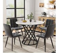 Ensemble Table à Manger - Table Ronde 80 cm Marbre - 4 Chaises Velours - Design Moderne - Confort Optimal