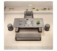 Ensemble Table à thé et chaises de Style Chinois Moderne, sièges en Velours avec Cadres en métal et Table à thé en Pierre frittée, for Bureau, Maison et Salon(120cm)