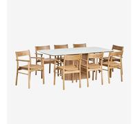 Ensemble Table Aura Avec Placage Céramique (200x100 Cm) Et 8 Chaises De Salle À Manger Avec Accoudoirs En Bois De Chêne Mireita Céramique