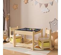 Ensemble Table avec Plateau Amovible et 2 Chaises avec Boîtes de Rangement Set de Meubles pour Enfants pour Jeux Bricolage Panneau de Particules MDF Naturel Gris Foncé Blanc Jaune