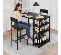 Ensemble table bar 2 tabourets métal MDF 3 étagères rangement 91 6x50cm compact petite maison cuisine salle à manger structure