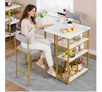 Ensemble table bar 3 pièces doré 2 chaises avec dossier 3 étagères rangement cuisine salle à manger bistro design élégant
