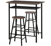 Ensemble Table Bar Style Industriel 2 Tabourets Aspect Bois Métal Noir Marron