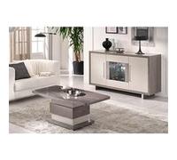AUXANE - Ensemble Table Basse + Buffet 3 Portes Led Gris Metallisé et Mat