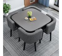 Ensemble table basse de 80 cm avec 4 chaises - En coton et lin - Idéal pour les réunions et les négociations - Couleur gris foncé