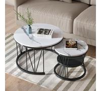 Ensemble table basse de salon, table basse avec structure en métal, une grande et une petite table basse ronde de salon