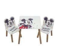 Ensemble table basse et 2 chaises Mickey en bois naturel