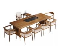 Ensemble table basse et chaises en bois massif - Design moderne pour salon et bureau - Ensemble complet avec grande dalle de bois (220 x 80 x 75 cm)