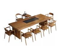 Ensemble table basse et chaises en bois massif - Design moderne pour salon et bureau - Ensemble complet avec grande dalle de bois (220 x 80 x 75 cm)