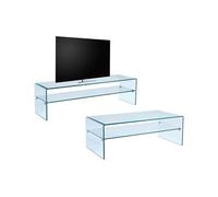 Ensemble Table basse + Meuble TV - Verre trempé - Séjour design STILEOS