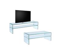 Ensemble Table basse + Meuble TV - Verre trempé - Séjour design STILEOS