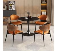 Ensemble table basse ronde 5 pièces avec 1 table et 4 chaises, gain de place, idéal pour bureau, détente, négociations, réception, salon, salle à manger ou cuisine.