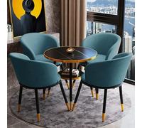 Ensemble table basse ronde bleue avec 4 chaises en cuir synthétique de 80 cm, petite table de conférence, table de réception, mobilier de club moderne pour appartements familiaux et bureaux
