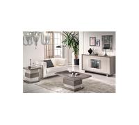 AUXANE - Ensemble Table Basse + Table d'Appoint + Buffet 3P Led Gris Metallisé et Mat -