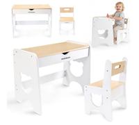 Ensemble table bureau avec 1 tiroir et chaise ours en bois mamabrum blanc