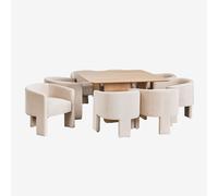 Ensemble Table Carrée En Mdf Et Placage Frêne (140x140 Cm) Ginger Et 8 Chaises De Salle À Manger En Velours Xastru Naturel Multicolore