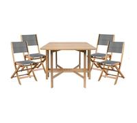 Ensemble table carrée pliante FERRET 90x90 cm avec lot de 4 chaises EDEN - Bois acacia FSC et textilène gris - 4 personnes