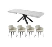 Ensemble table CATONAV + 4 chaises CELOLA - Blanc et crème