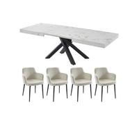 Ensemble table CATONAV + 4 chaises CELOLA - Blanc et crème
