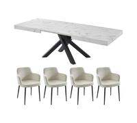 Ensemble table CATONAV + 4 chaises CELOLA - Blanc et crème