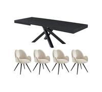Ensemble table CATONAV + 4 chaises GULSUN - Noir et beige