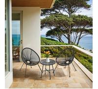 Ensemble table chaise de jardin, 3 pièces, Chaise Acapulco, Sièges extérieurs, Noir
