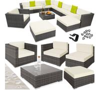 ENSEMBLE TABLE CHAISE DE JARDIN - TECTAKE - Canapé de jardin Lounge LAS VEGAS modulable en rotin 9 à 11 personnes - Gris
