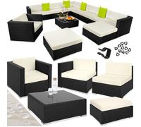 ENSEMBLE TABLE CHAISE DE JARDIN - TECTAKE - Canapé de jardin Lounge LAS VEGAS modulable en rotin 9 à 11 personnes - Noir