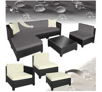 Ensemble table chaise de jardin - TECTAKE - Salon bas de jardin AMY 5 places en rotin et aluminium résistant aux UV - Noir/Marron