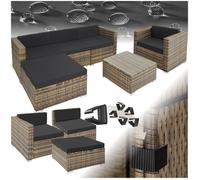 ENSEMBLE TABLE CHAISE DE JARDIN - TECTAKE - Salon bas de jardin MILAN 5 places Canapé de jardin Lounge en rotin - Marron naturel