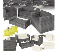 ENSEMBLE TABLE CHAISE DE JARDIN - TECTAKE - Salon bas de jardin MUNICH 4 places avec 2 sets de housses - Gris