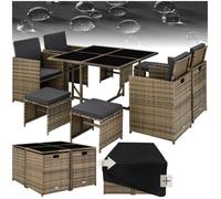 Tectake Salon de jardin BILBAO 8 places avec housse de protection - marron naturel