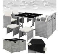 Ensemble table chaise de jardin - TECTAKE - Salon de jardin BILBAO 8 places pliable housse protection anti UV incluse - Gris clair