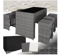 ENSEMBLE TABLE CHAISE DE JARDIN - TECTAKE - Salon de jardin IBIZA 6 places avec 2 sets de housses de protection incluses - Gris