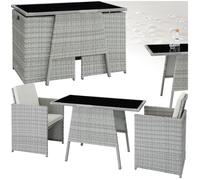 ENSEMBLE TABLE CHAISE DE JARDIN - TECTAKE - Salon de jardin LAUSANNE 2 personnes avec Plateau en verre Pliable - Gris Clair
