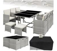 ENSEMBLE TABLE CHAISE DE JARDIN - TECTAKE - Salon de jardin MALAGA 6-10 placesPliable housse de protection incluse - Gris Clair