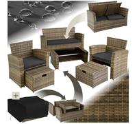 Ensemble table chaise de jardin - TECTAKE - Salon de jardin MODENA 4-6 places plateau en verre de sécurité anti UV - Marron naturel