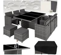 Salon de jardin - TECTAKE - Ensemble repas d'extérieur NEW YORK 10 personnes pliable et encastrable en rotin - Gris