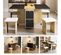 Ensemble Table Chaise Encastrable 4 Personnes avec 4 Chaises, 2 Tiroirs, Table à Manger Cuisine Pliante Scandinave 120 cm Bois,