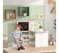 Table enfant avec chaise AIYAPLAY 3 en 1 avec chevalet pliable étagères de rangement, rouleau de papier - 3 à 8 ans, blanc