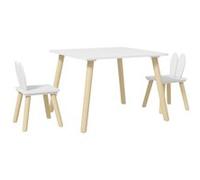 AIYAPLAY Ensemble Table et 2 chaises Enfant Table pour Enfant avec 2 chaises Design scandinave Motif Oreille de Lapin Bois pin Blanc